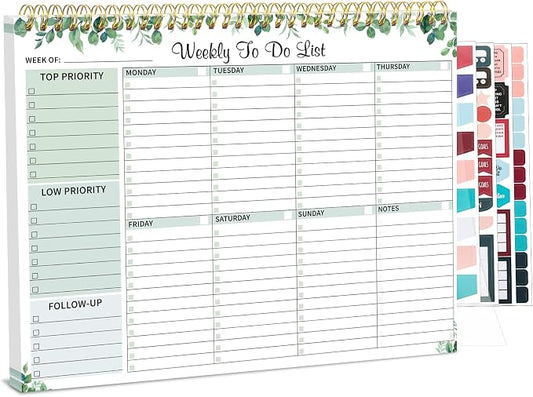 Thboxes 52 Sheets Weekly To Do List Notepad, 8.5" x 11" Efficiently Plan Weekly Task List Notepad for Student Work Home Office School Improve Focus and Efficiency Weekly Planner Green