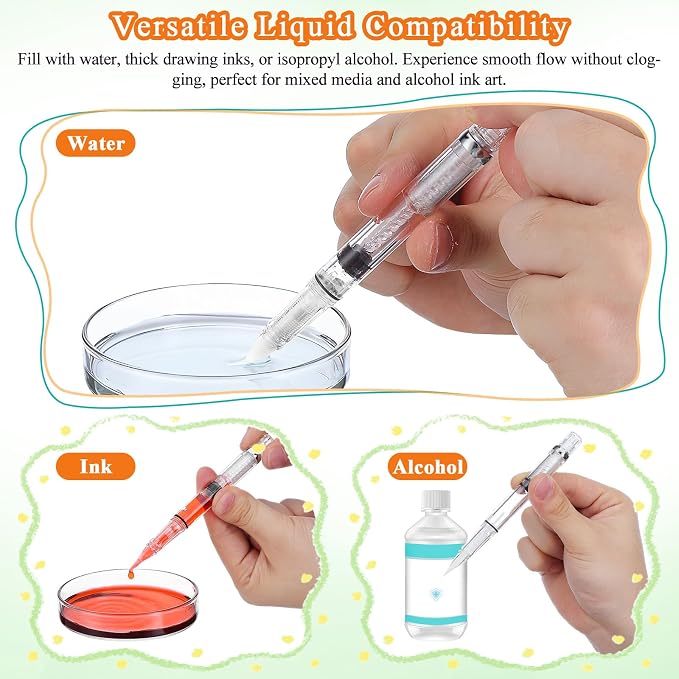 NUOBESTY 5Pcs Water Brush Pen Set – Refillable Fountain Brush Pens for Watercolor, Calligraphy, Painting, Drawing, Scrapbooking & Sketching | Watercolor Brushes for Watercolor, Calligraphy, Painting, Drawing, Scrapbooking & Sketching
