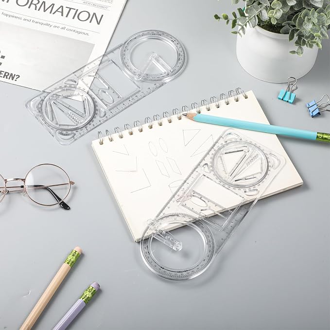 Zonon 2 Pack 360 Degree Protractor, 6 Inch Multifunctional Drawing Ruler Rotatable Mathematical Function Math Geometry Ruler Set, Large Clear Circle Protractor Drafting Tools for Engineering(Upgrade)