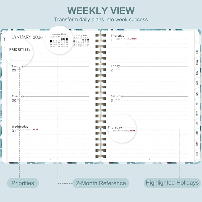 2026 Planner, Weekly and Monthly Calendar Planner Agenda, Jan 2026 - Dec 2026, Planning Academic Book, Office Desk Accessories and School Supplies - A5 (6.3'' x 8.5'')