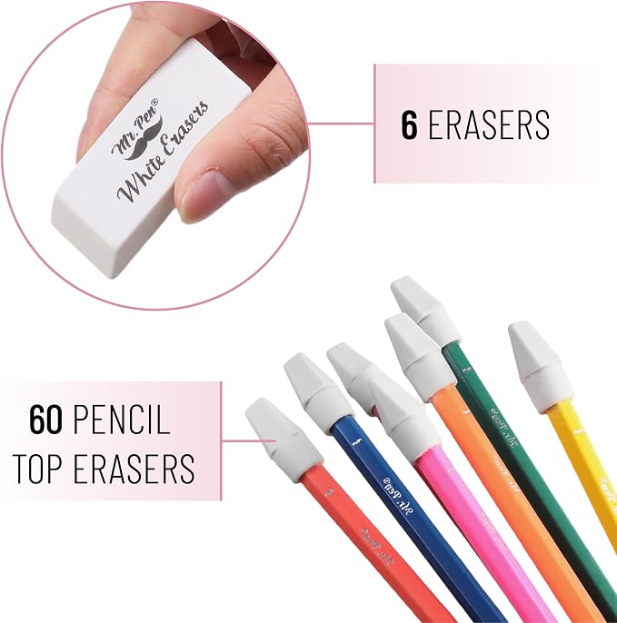 Mr. Pen- School Eraser Combination Set, 66 Pack, White | Latex Free Erasers for School, Office, Art Sketching, Homework, Exams, Clean Smudge-Free Correction