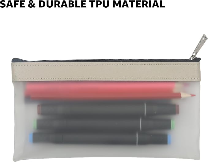 Clear Pencil Pouch 4 Pack, Aesthetic Small Pencil Case Cute Pencil Bag, Unisex Frosted Pouch for Girls and Boys, Black White Gray Beige