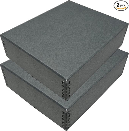 Lineco Drop Front Archival Storage Box, 8.75x10.75x3 in, Gray, 2 Pack | Acid-Free with Metal Edge, Preserves Picture Longevity, Organize Photos, Newspapers, Prints, Documents, Crafts, DIY