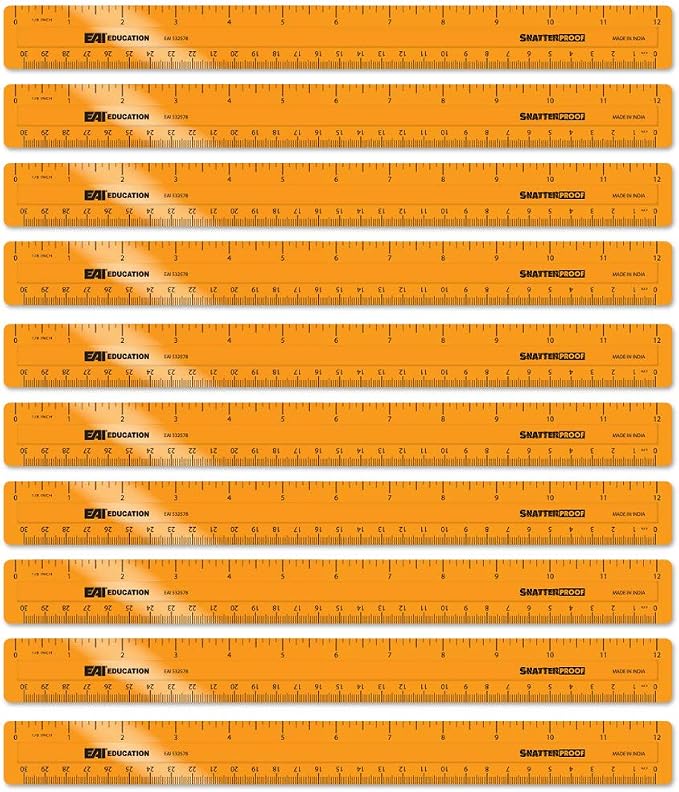 EAI Education 12" ShatterProof Ruler 1/8" Scale: Orange - Set of 10