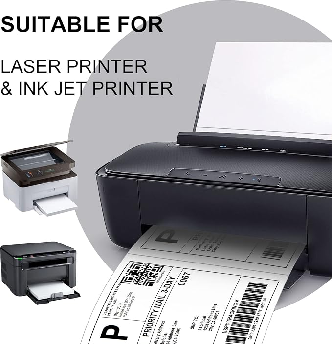 Address Labels, 2 UP Shipping Stickers for Laser & Inkjet Printers,8.5" x 5.5" Shipping Mailing Labels, 2 per Page Shipping Labels, 5 1/2 x 8 1/2 Half Sheet Labels, 200 Labels