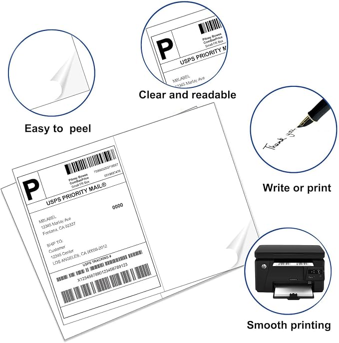 8.5" x 5.5" Address Labels, Half Sheet Shipping Labels, 2000 Sheets Self Adhesive Mailing Labels for Laser & Inkjet Printers