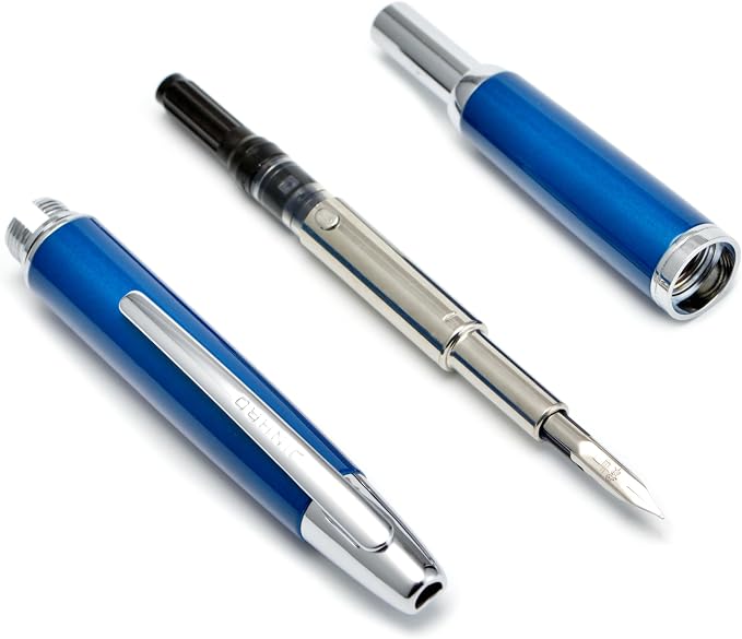Jinhao 10 Press Fountain Pen with Box, Pearl Blue Retractable Extra Fine Nib with Ink Converter Set (Silver Clip)