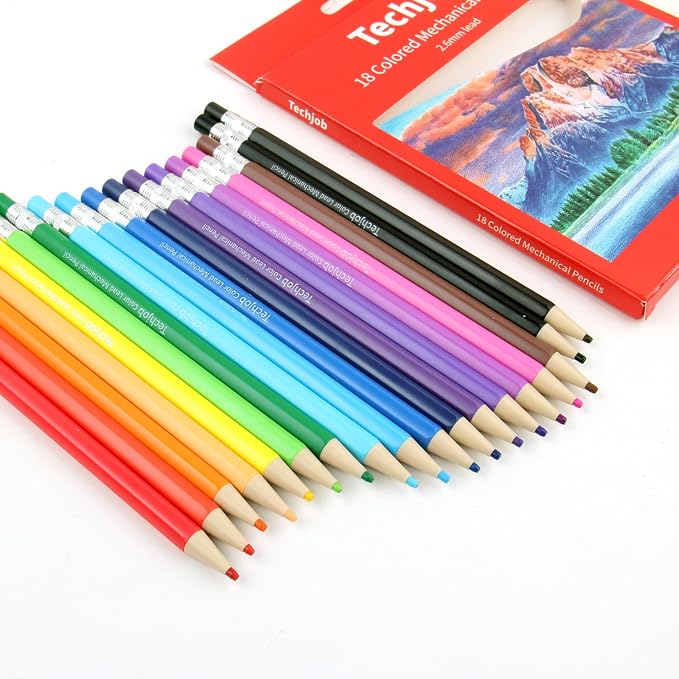 Colored Mechanical Pencil 2.6mm for Coloring and Drawing, Mechanical Colored Pencils, 18pcs