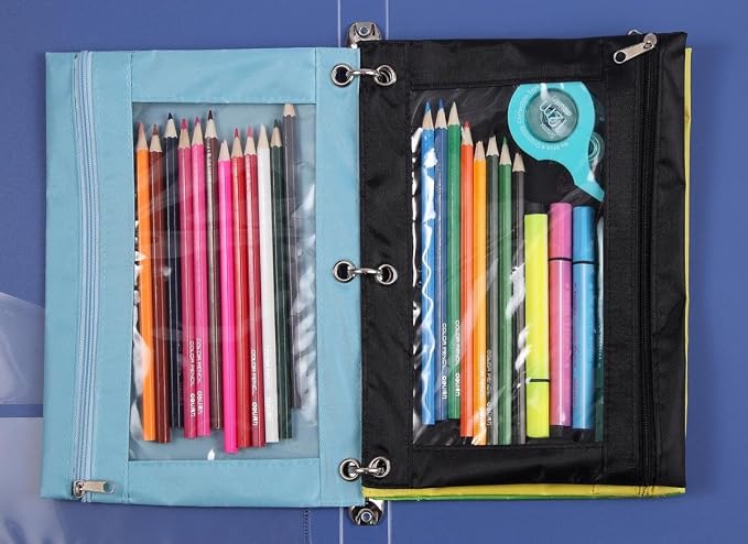 3-Ring Pen Pencil Pouch with Clear Window Stationery Bag Binder Case Classroom Organizers Black