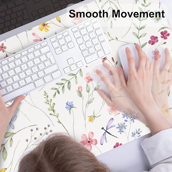 Colorful Star Floral Waterproof Office Desk Mat, 31.5" x 15.7" | Non-Slip Large Computer Gaming Mouse Pad, XXL PC Laptop Protector Pads, PU Leather Desk Writing Pads for Office Home
