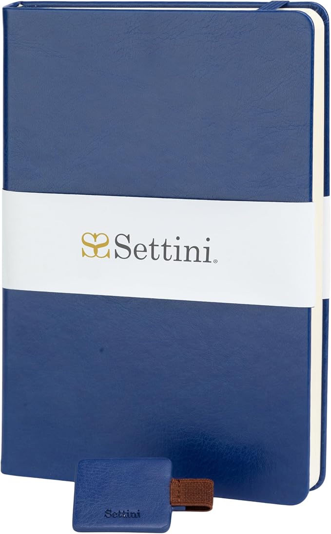 SETTINI® Hardcover Lined Journal Notebook A5 120 GSM Lay-Flat, Saphire Blue | lay-flat binding, 120 GSM thick paper, A5, lined, ribbon bookmark, elastic closure, for women