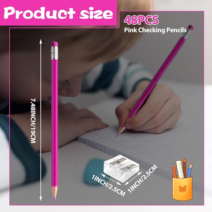 48 PCS Pink Pencils Bulk with Eraser, Pre-Sharpened HB Spring & Easter Pencils for Kids, School Supplies for Writing, Drawing & Easter Art Crafts (Pink)