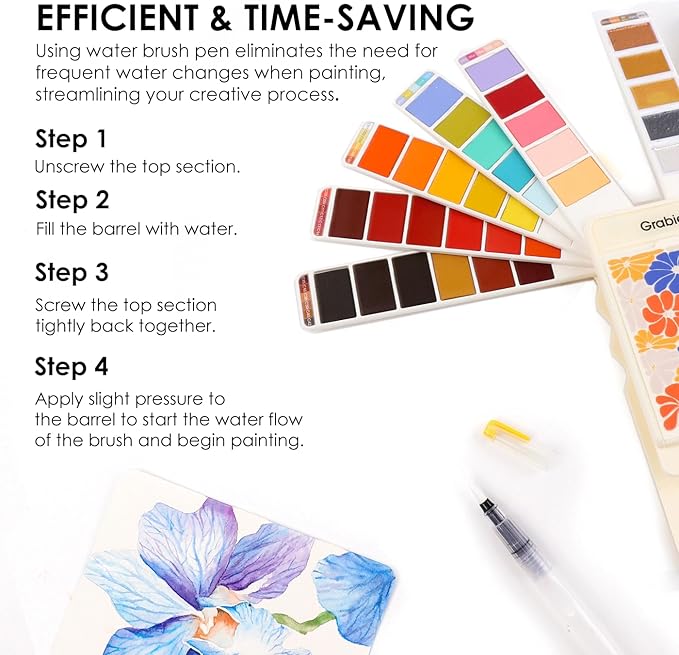 Grabie Watercolor Paint Set, Pack of 56 Colors Handheld Watercolor Set of Water Brush Pen, Palette and Removable Sponge, Portable Watercolor Paint for Artist Beginner and Professional