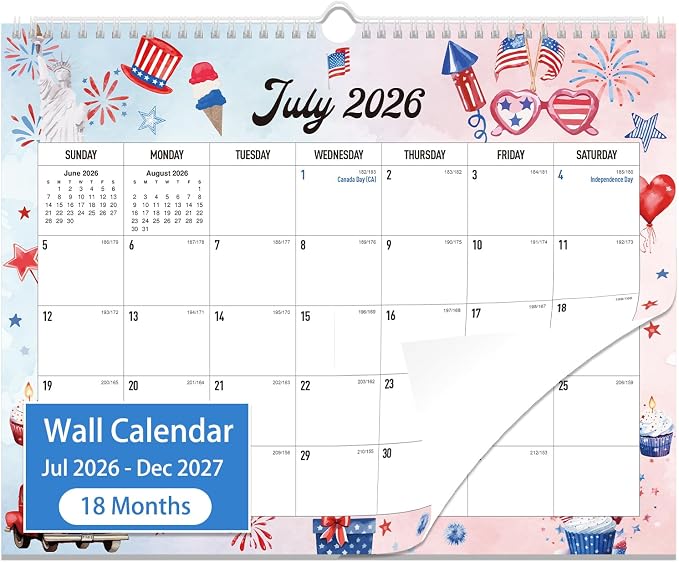 2026-2027 Wall Calendar - 18 Months Wall Calendar 2026-2027 with Thick Paper, Jul 2026 - Dec 2027, 14" x 11", Twin-Wire Binding, Home or Office Calendar for Easy Organizing
