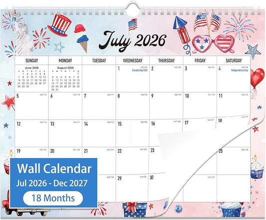 2026-2027 Wall Calendar - 18 Months Wall Calendar 2026-2027 with Thick Paper, Jul 2026 - Dec 2027, 14" x 11", Twin-Wire Binding, Home or Office Calendar for Easy Organizing