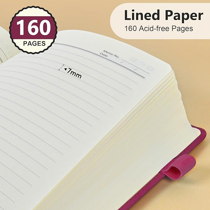 PERCUN A5 Leather Notebook Journal, 160 Lined Pages, 5.9" x 8.5" Wine Red | Leather Journal for Men Women, Hardcover Notebooks for work, school, business, travel diary, Note taking & Daily Journaling