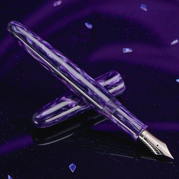 Asvine C80 Fountain Pen #8 Stub 1.1mm Nib Large Handcraft Calligraphy Art Drawing Pen with Converter Pen Case Collection Set (Purple Ripple)