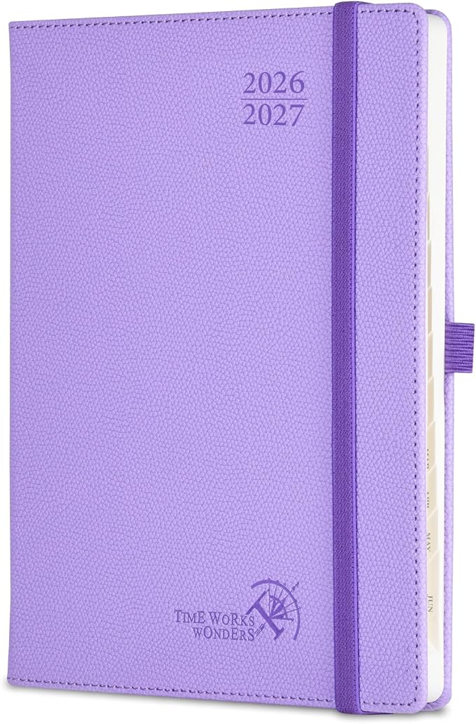 POPRUN Planner 2026-2027 (Size 6.75"x 8.75"), Academic Year Weekly Planner | Calendar Book Jul.2026 - Jun.2027, Appointment Book with Monthly Tabs, Leather Hardcover, Inner Pocket, 100GSM - Lavender