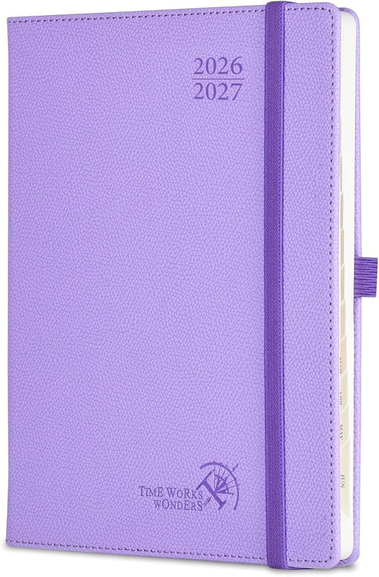 POPRUN Planner 2026-2027 (Size 6.75"x 8.75"), Academic Year Weekly Planner | Calendar Book Jul.2026 - Jun.2027, Appointment Book with Monthly Tabs, Leather Hardcover, Inner Pocket, 100GSM - Lavender