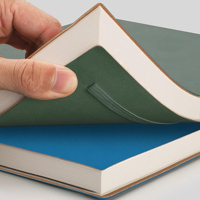 AHGXG Lined Journal Notebook, 408 Numbered Pages, A5 Size (5.7'' x 8.3'') | 2 Pack, for Men & Women, Journaling, Writing, Work & Office, Leather Hardcove (Green Blue)