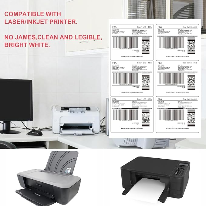 L LIKED Printable Shipping Address Labels, 500 Sheets, 3-1/3" x 4" Sticker Labels for Laser/Inkjet Printing, Matte White - 3000 PCS Labels.