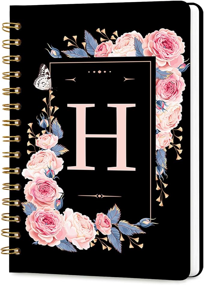 Lined Spiral Journal for Women, A5 Notebook for Work, 160 Pages, Letter H | College Ruled Spiral Notebook, Hardcover with Elegant Design for Note-Taking, 5.5 * 8.25 inch