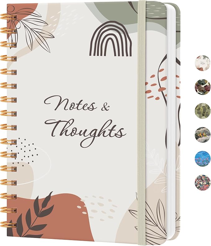 CICPAP Lined Spiral Journal Notebook, A5 College Ruled Notebook for Journaling, Note-Taking, and Daily Planning, Durable Hardcover with an Elegant Design, Boho