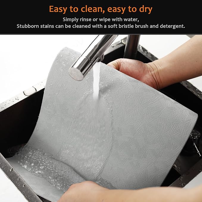 Gray Plastic Placemats Set of 12, Faux Leather Waterproof Table Mats | Light Gray Vinyl placemats,Wipeable and heat resistant table mats.Easy to clean,great for indoor and outdoor