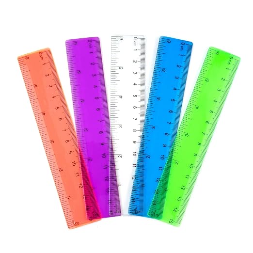5 PCS 15 cm / 6 Inch Clear Plastic Colorful Rulers See Through with Inches and Centimeters Lightweight Small Ruler School and Office Supplies Assorted Colors