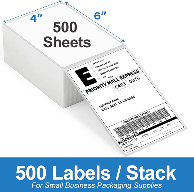 6000 4x6 Thermal Labels 500/Stack, HUOJI Shipping Thermal Labels 4x6 Fanfold Compatible with Rollo, Zebra, MUNBYN Printers (Commercial Grade)