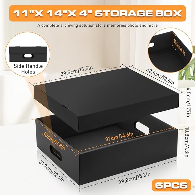 AOBOPLE 6 Pack Photo Storage Box,11" x 14" x 4" Archival Storage Box with Lids,Protective Storage Box for Photo,Pictures,11x14 Documents, Keepsakes and Jewelry Home and Office Organizer