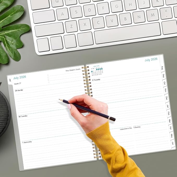 2026-2027 Planner - Planner 2026-2027 from July 2026 - June 2027 with 12 Monthly Tabs, Flexible Cover, Inner Pocket, 8.5" x 11", Blue Watercolor