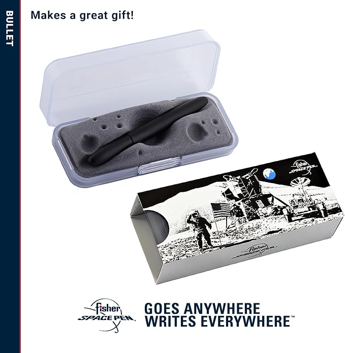 Fisher Space Pen Matte Black Bullet Pen, Pressurized Ballpoint Pen, Compact Pocket Size, Writes Upside Down and in Extreme Temperatures, Smooth Black Ink, Medium Point, Gift Box, Made in the USA