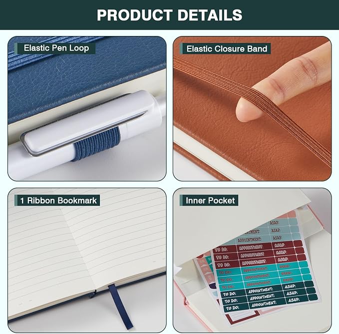 Hardcover Journal Notebook, A5 (5.7"x8.4"), 3 Pack 160 Pages Lined Journaling Notebooks with Pen, for Women, Men, Work, Writing, Travel, 100GSM Ruled Paper, School Office Supplies, Black, Red, Green