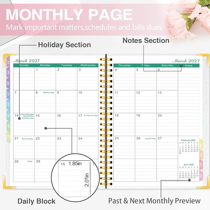 Large 2026-2027 Academic Planner – Weekly & Monthly Planner Organizer from July 2026 - June 2027, 8.8"x11.4" Daily Agenda Planning Book with Pocket, Stickers & Tabs for Women Students Office, A4 Size