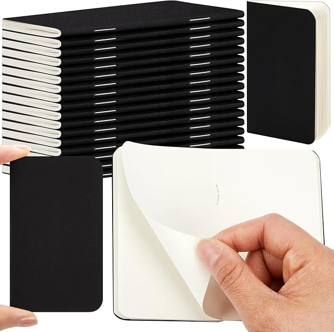 Outus 15 Pcs Mini Pocket Notebook 2.5" x 4" Small Journal Kraft Paper Notepads Bulk Softcover Pocket Notepad Memo Diary Subject Notebooks for Traveler Worker(Black,Blank Style)