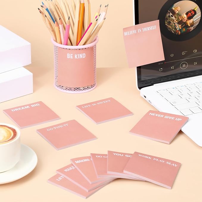 Yinder 24 Pcs Inspirational Sticky Notes, Back to School Supplies, Cute Motivational Sticky Notes Pad Employee Appreciation Gifts Bulk for Teacher Coworker Office 3 x 3'' (Inspire,Pink)