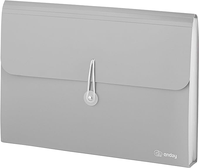 Accordion File Organizer Grey, 7 Pocket Expanding File and Cover Folder with Labels, Plastic Portable Desktop Letter A4 Paper, Also Available in Red, Green, Pink, Blue, Purple, 1 Pc – By Enday