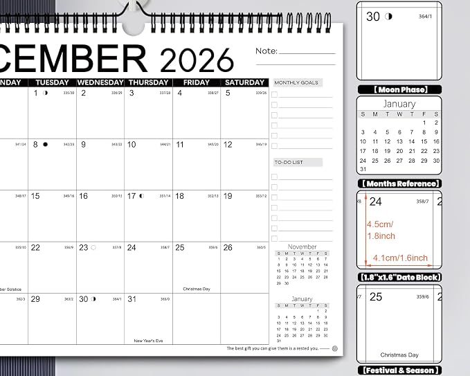 Calendar 2026-2027 18 Months 3 Pack-Simple | 14.4" x 11.4"| 110GSM Thick Paper | No-Bleed | Stickers Attached | Home, School & Office Use