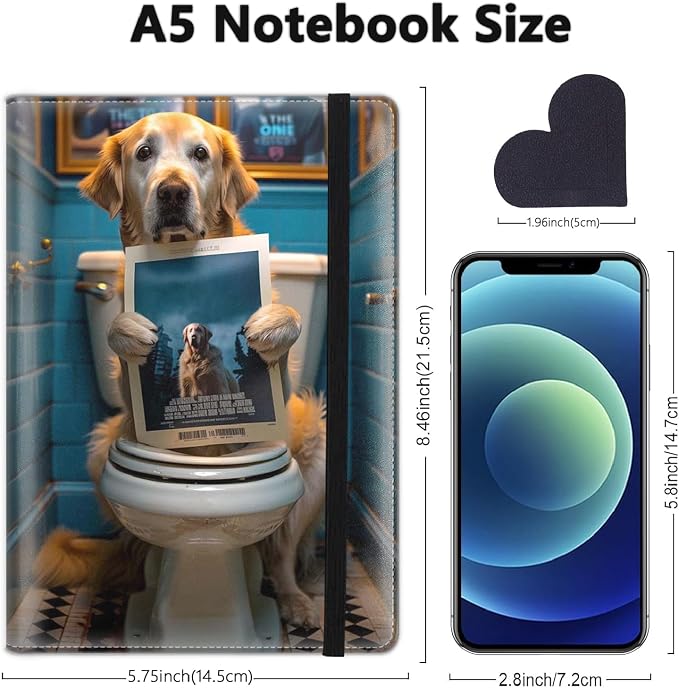 A5 Leather Lined Journal Notebook, 200 Pages Hardcover Executive Notebook for Men Women Office School Note Taking, Thick Writing Paper Daily Journal with Bookmarks/Indexes,Golden Retriever