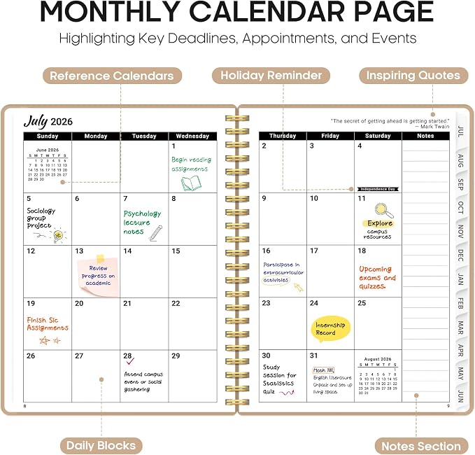 Planner 2026-2027, 8.5" x 11" Weekly and Monthly Academic Year Planner Calendar, July 2026 - June 2027, Hardcover Large School Planning Agenda With Tabs, Perfect for School & Office Supplies, A4, Oat Brown