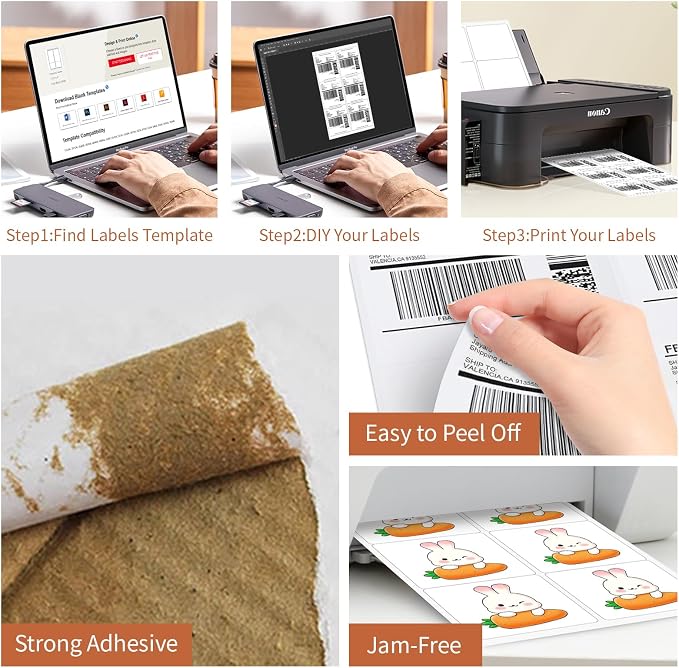 3 1/3" x 4" (100 Sheets) Address Labels, 600 Labels, White, Matte, Laser/Ink Jet Printer Compatible
