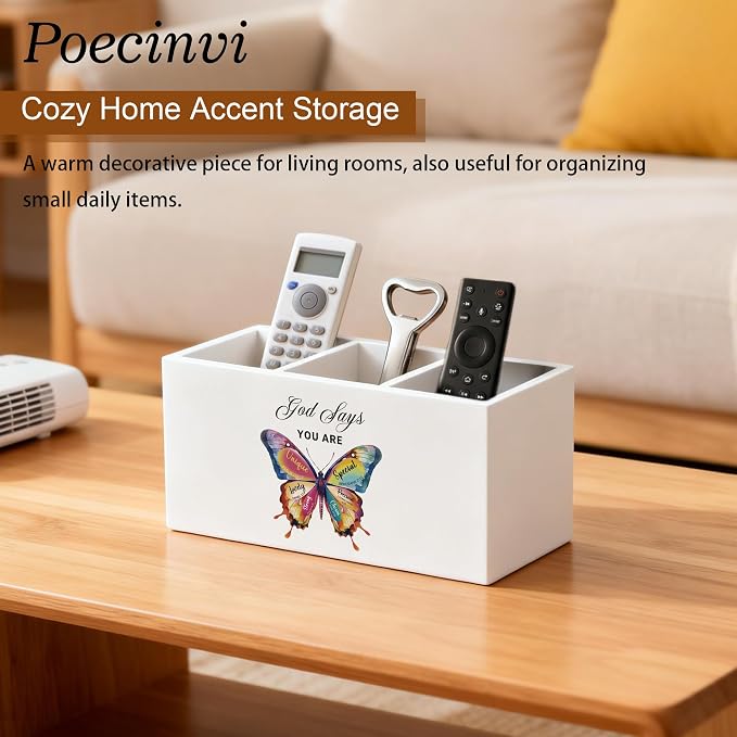 God Says You Are Butterfly Christian Pen Holder for Home Office Desk, Christian Gifts for Women, Butterfly Inspirational Bible Verse Wooden Box Sign Pencil Holder for Desk Shelf Organizer