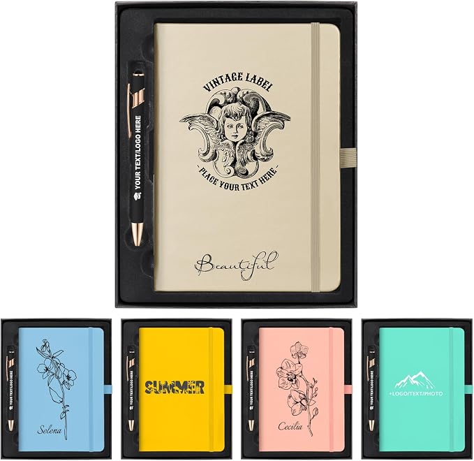 ENOMY Personalized Journal Set Custom A5 Notebook & Pen with Gift Box, Gold