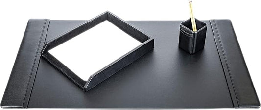 Dacasso Black Bonded Leather Luxury 3 Piece Desk Set - Blotter Pad & Desk Mat Organization Essentials - Executive Decor and Surface Protector