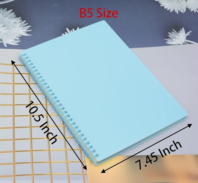 Yansanido Spiral Notebook, 4 Pcs 10.5 Inch x 7.45 Inch B5 Thick Plastic Hardcover 7mm College Ruled 4 Color 80 Sheets -160 Pages Journals for Study, Work, Travel and Notes (B5, 4 Pcs Light Color)