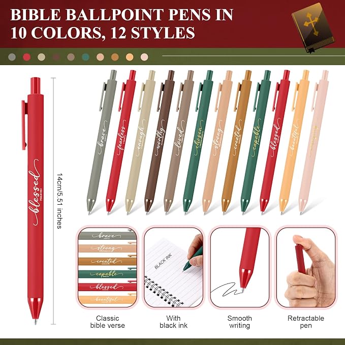 Kosiz 24 Sets/48 Pcs Christian Gifts Bulk Prayer Journal Scripture Notebook, Bible Pen (Simple,Bright Color)