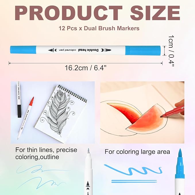 PATIKIL 12Pack Dual Brush Markers, Blue Watercolor Fine and Brush Tips Pens Colored Marker Calligraphy Coloring Art Supplies Set for Coloring Book Illustration Sketching Journaling