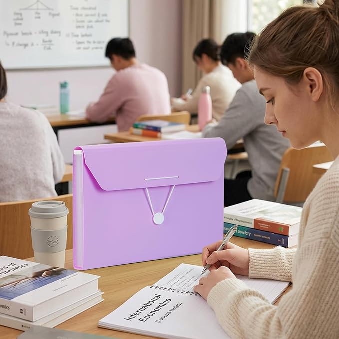 Comix Accordion File Organizer, 13 Pocket, Purple | Expanding File Folder, A4/Letter Size Documents, Includes Labels, For Office, Home, School
