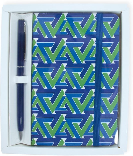Boston International Journal and Pen Gift Set, Geometric Blue and green, 5.5"x3.75" (POL18643)